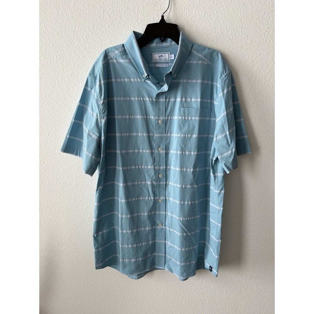 Southern Tide Shirt Men’s Large Blue Striped Button Up Intercoastal Performance